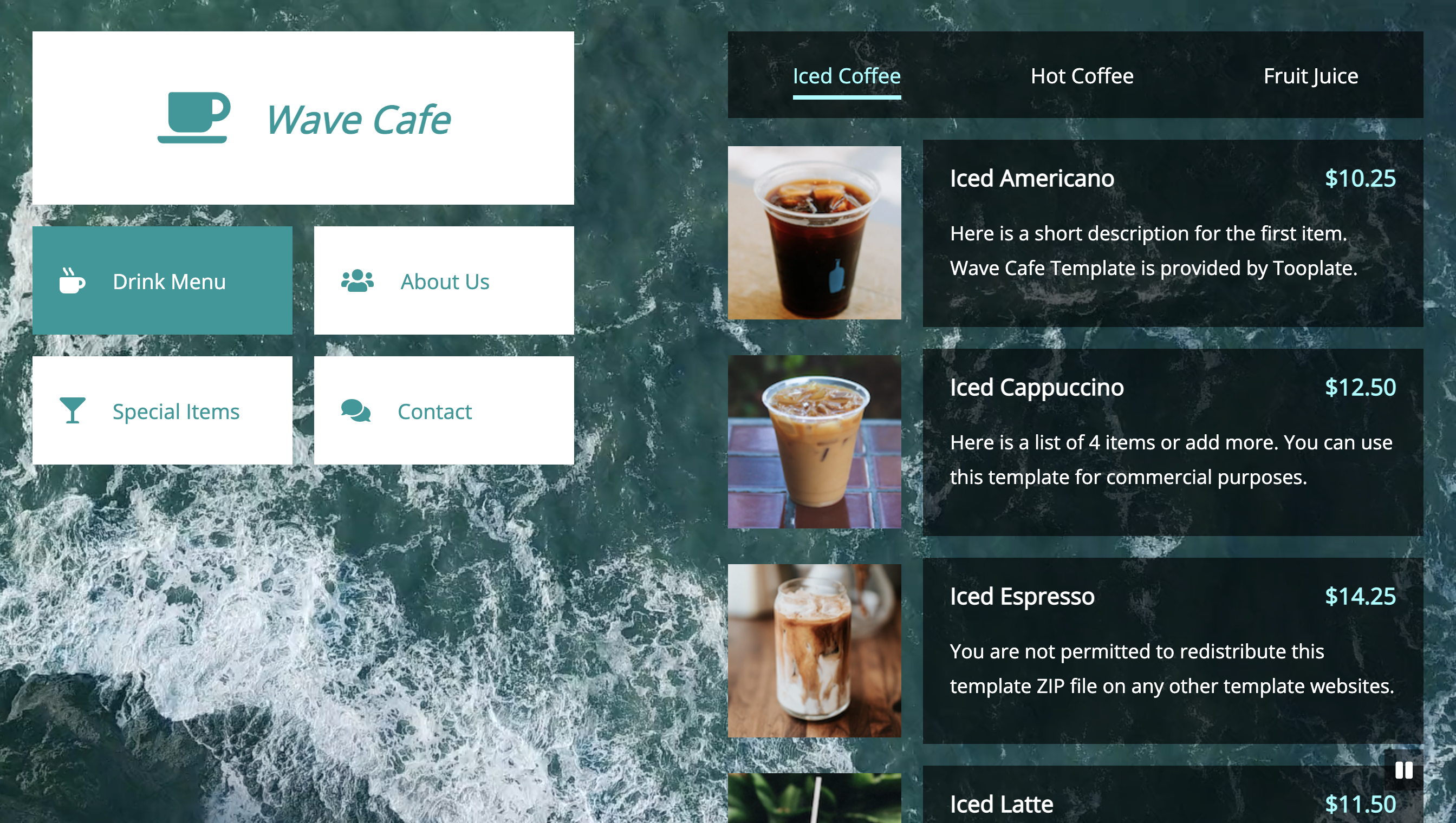 Wave Cafe – One-Page HTML Template for Cafe Shop