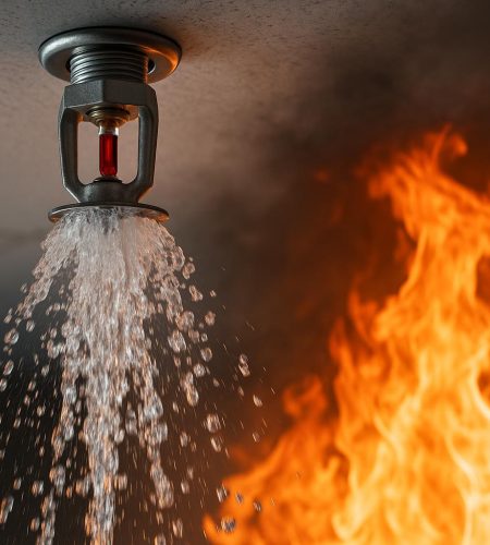 Fire sprinkler system installed in a modern building ceiling for fire safety and protection