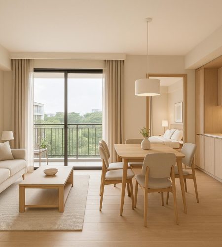 Open-concept living area showcasing modern, space-saving design at Narra Residences