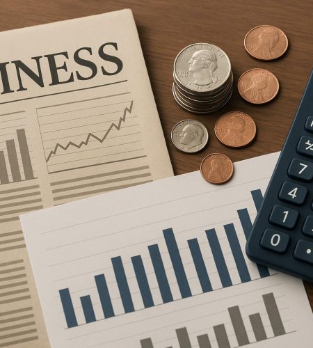 Business news concept with stock market graphs and financial data representing economic trends