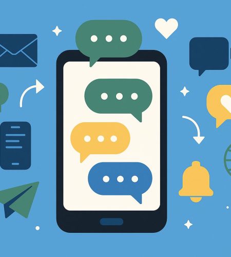 Abstract illustration of smartphones and chat bubbles symbolizing modern digital communication tools