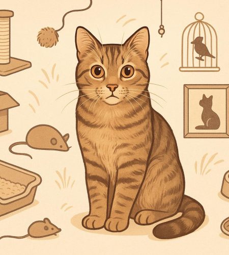 Curious domestic cat exploring home environment, illustrating typical feline behavior and needs