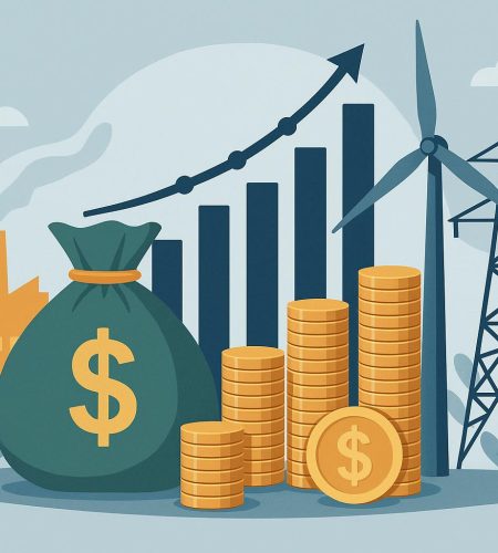 Private energy investments concept with financial charts and renewable energy icons