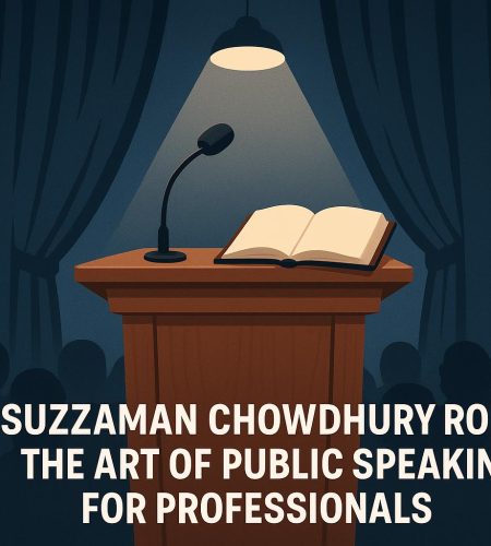 Anisuzzaman Chowdhury Ronny delivering a professional public speaking presentation on stage