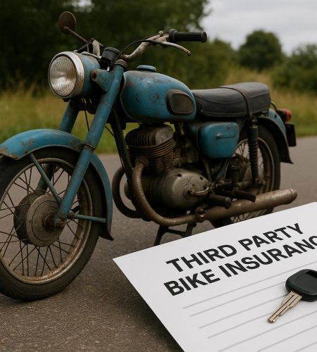 Vintage motorcycle parked with insurance documents, representing third party bike insurance choice