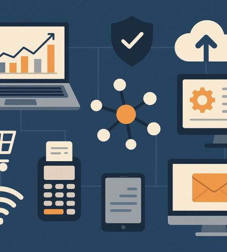 Modern digital tools and devices representing essential technologies for small businesses success